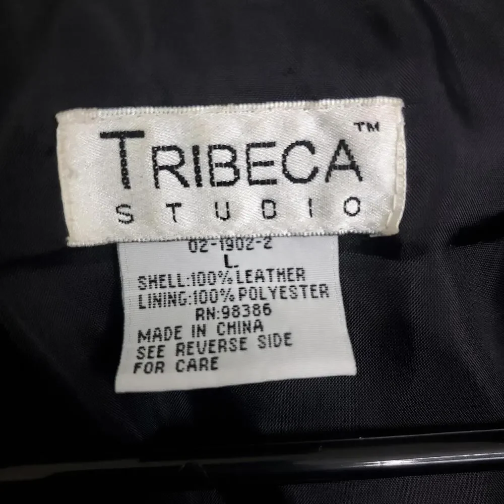 Tribeca Studio Leather Coat Womens Large Mid Length Black Minimalist Classic